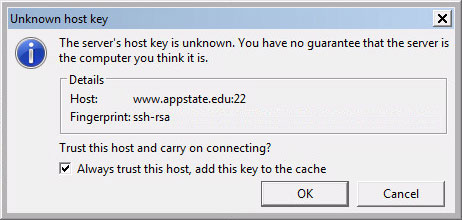 Unknown host key window