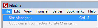 FileZilla - File - Site Manager...